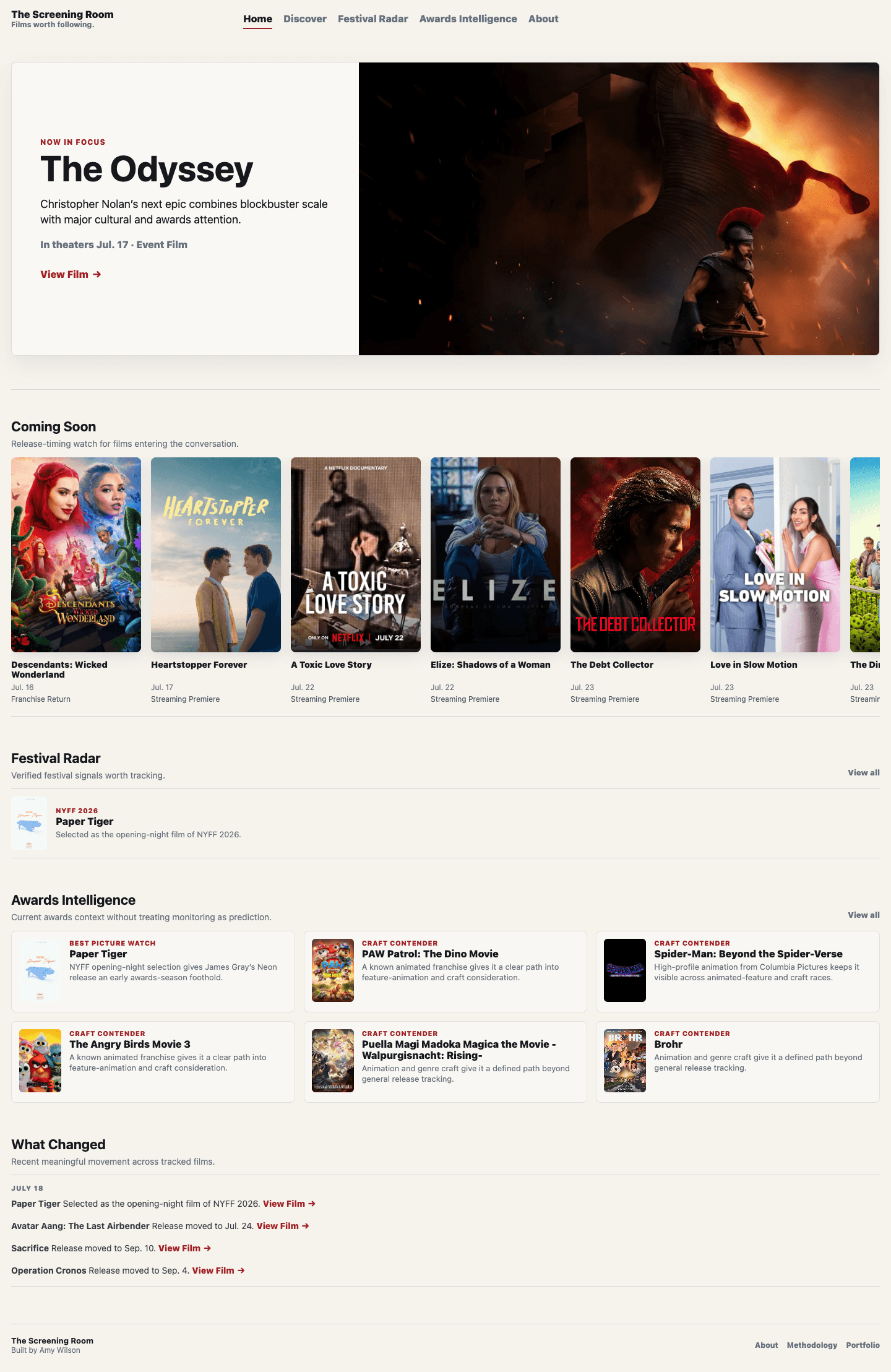 The Screening Room homepage preview